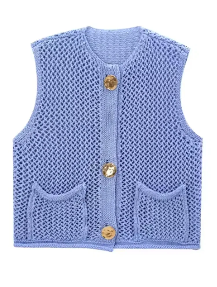 Green Round Neck Women Knitted Vest