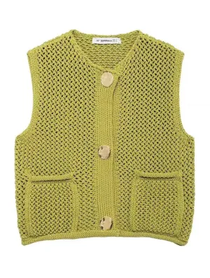 Green Round Neck Women Knitted Vest