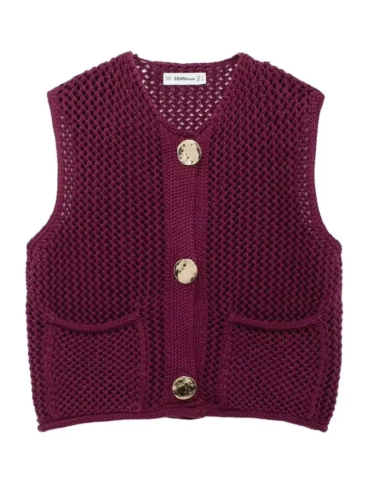 Green Round Neck Women Knitted Vest