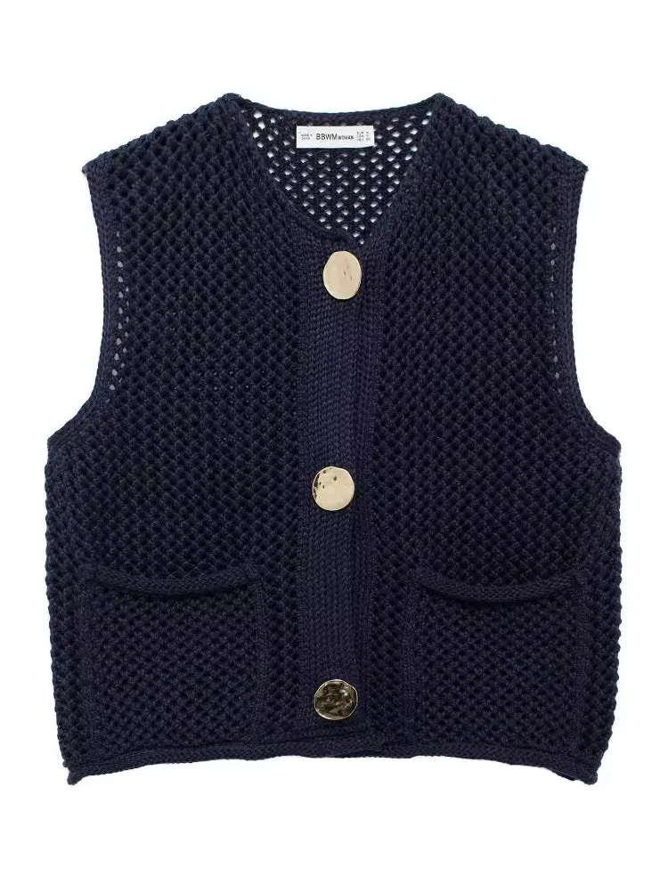 Green Round Neck Women Knitted Vest