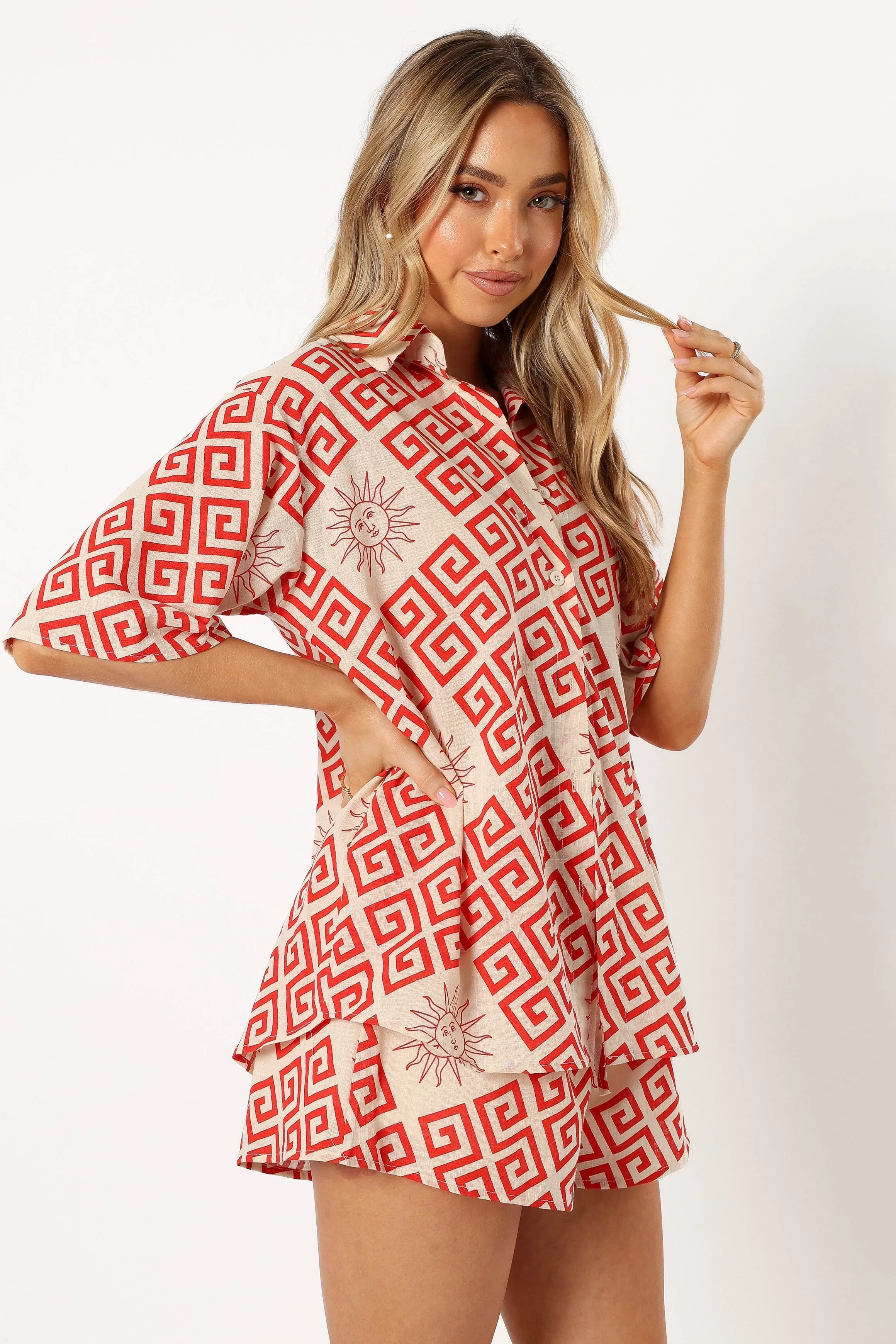 Isabella Short Set - Beige Red