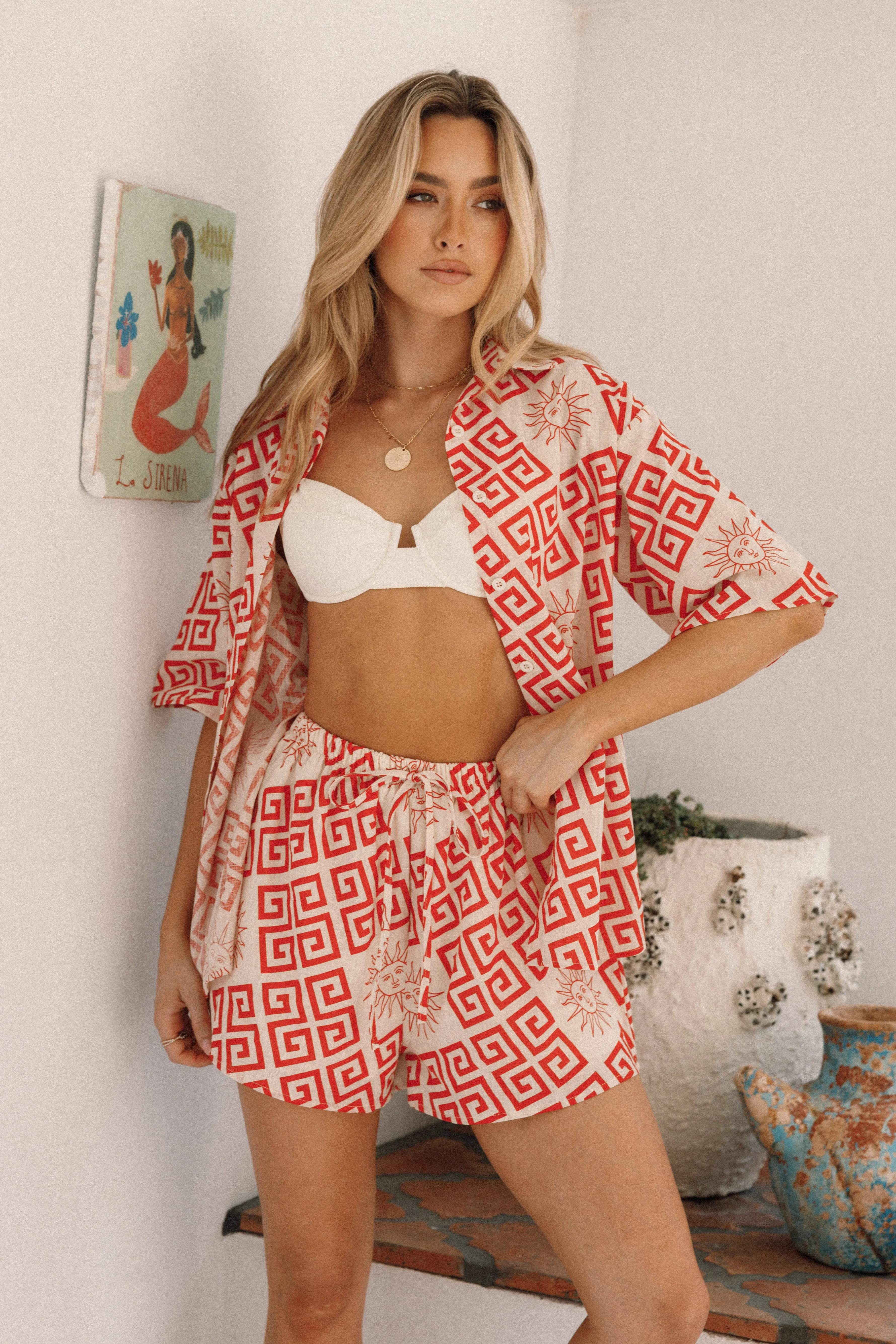 Isabella Short Set - Beige Red