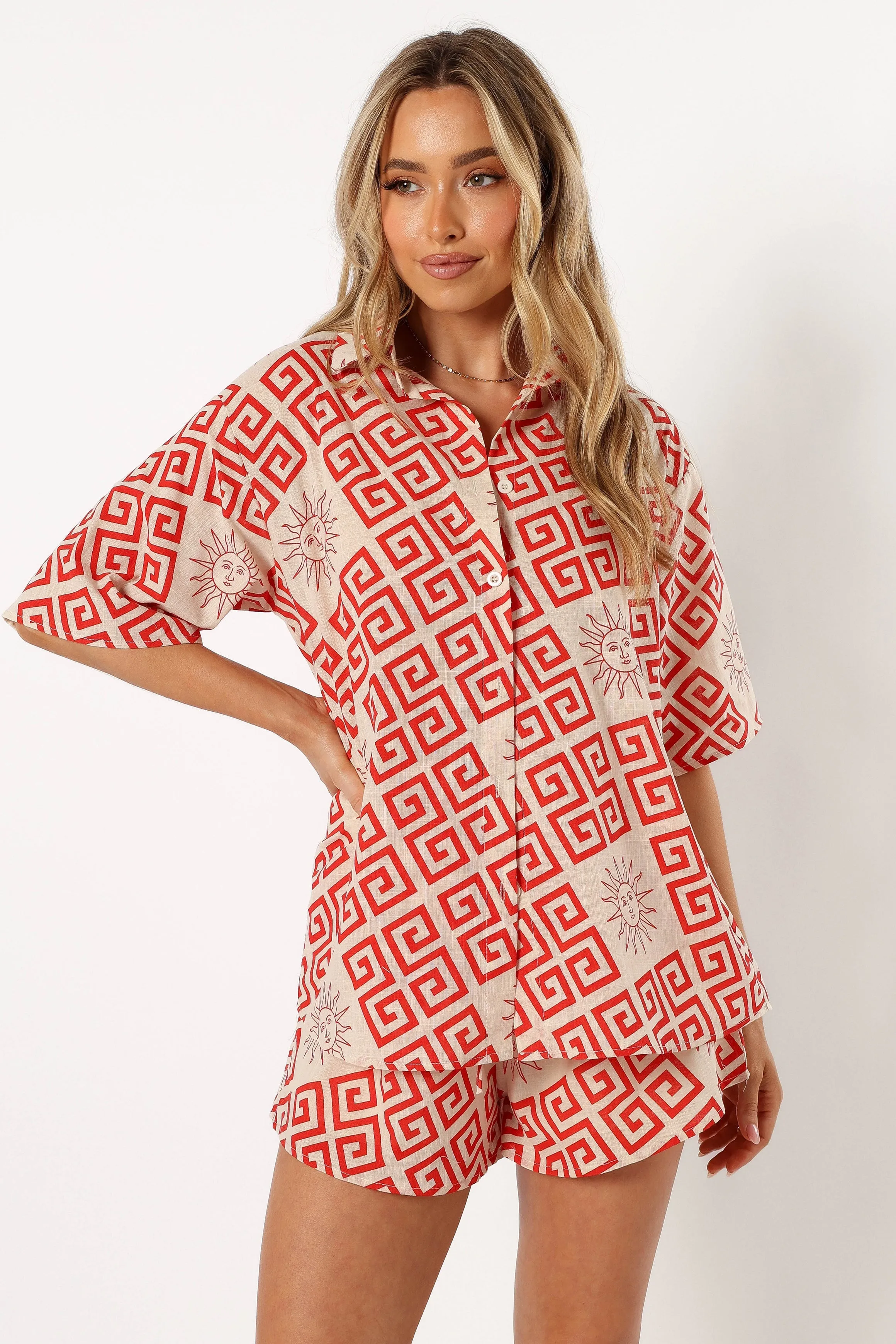 Isabella Short Set - Beige Red