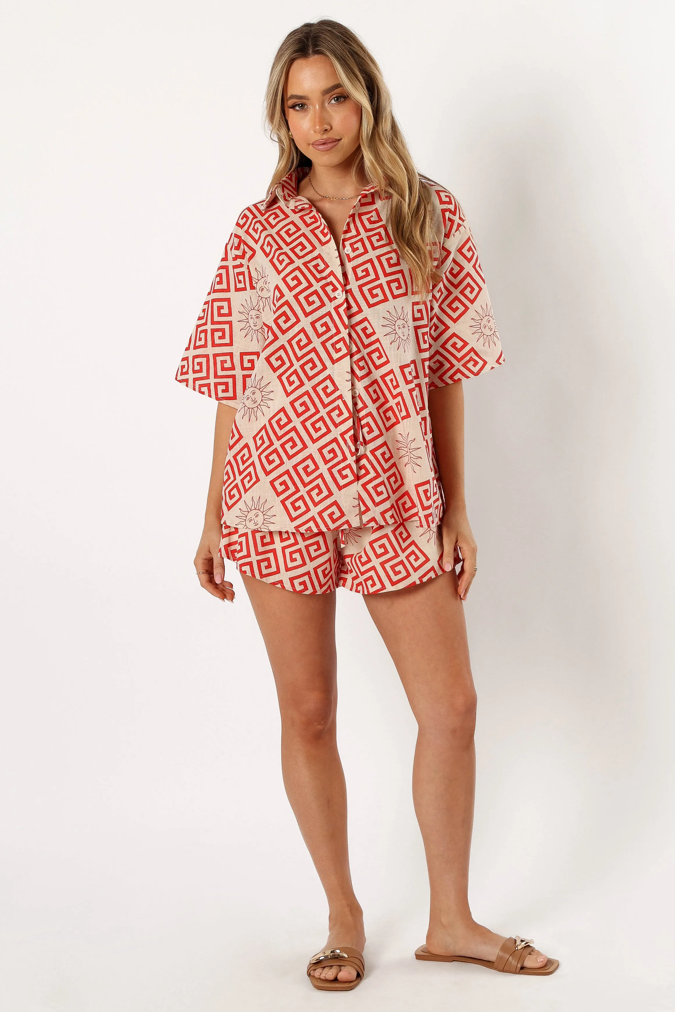 Isabella Short Set - Beige Red