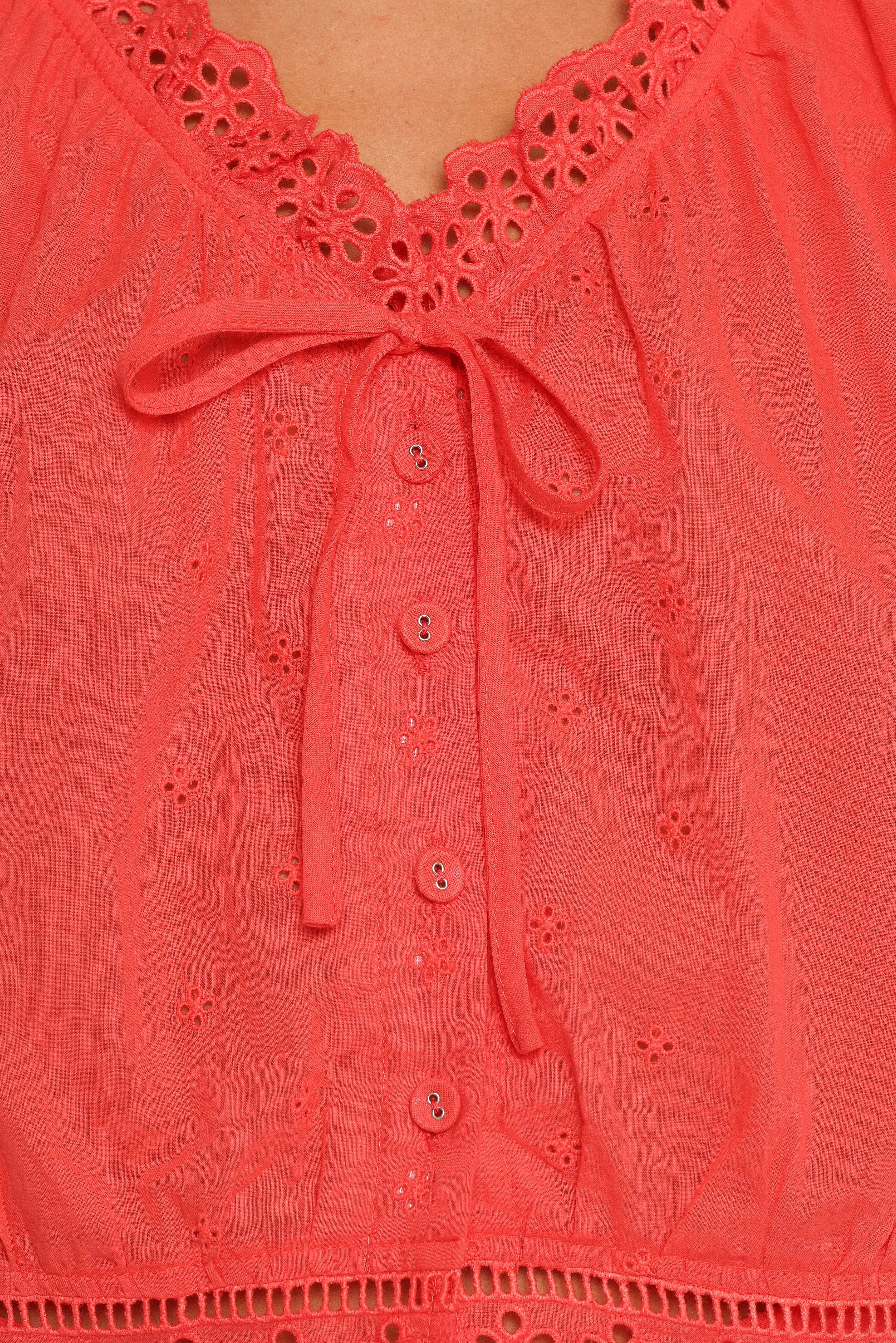 Isolde Lace Trim Top - Coral