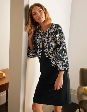 Keira Shift Dress-Black, Posy Placement Front