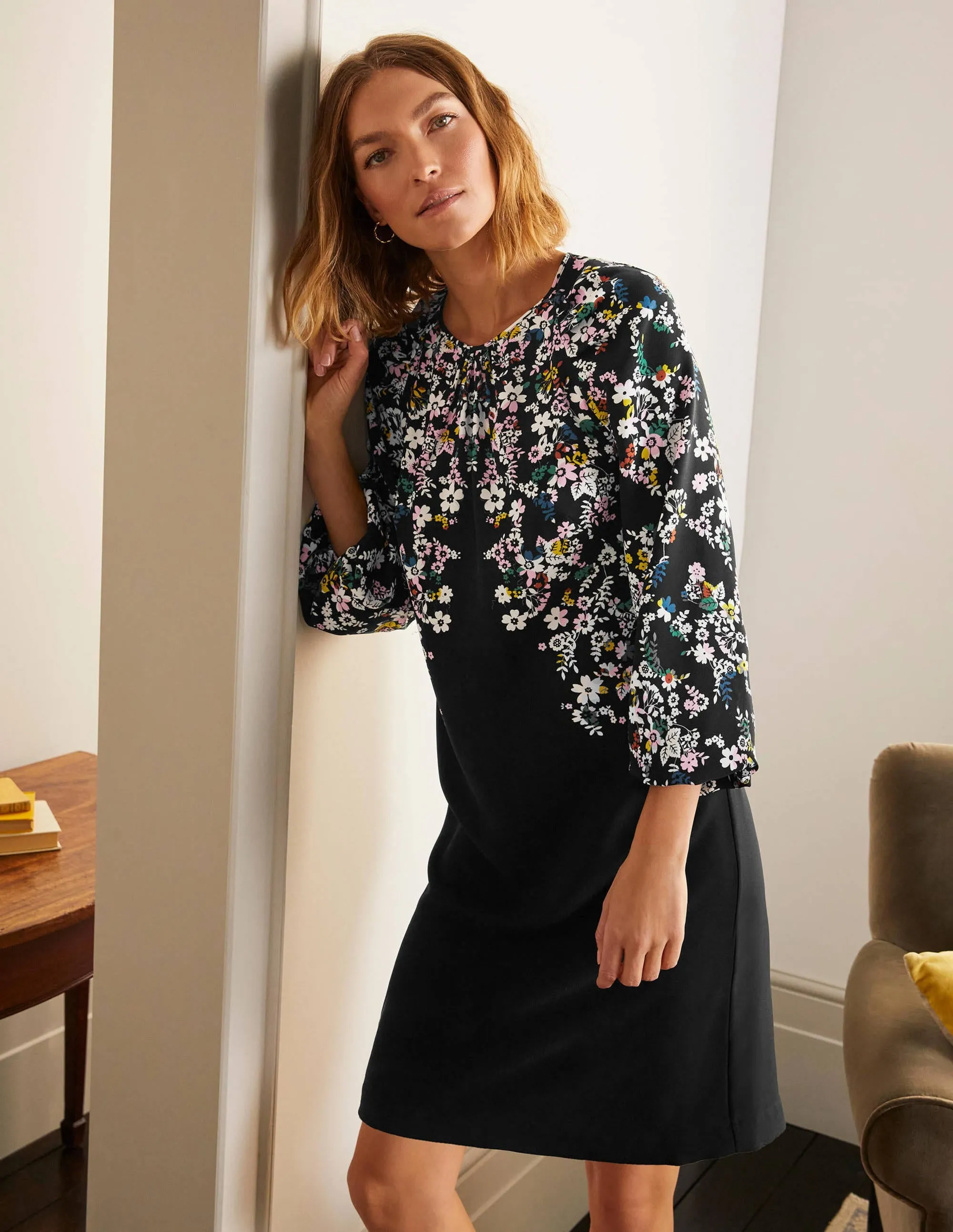 Keira Shift Dress-Black, Posy Placement Front