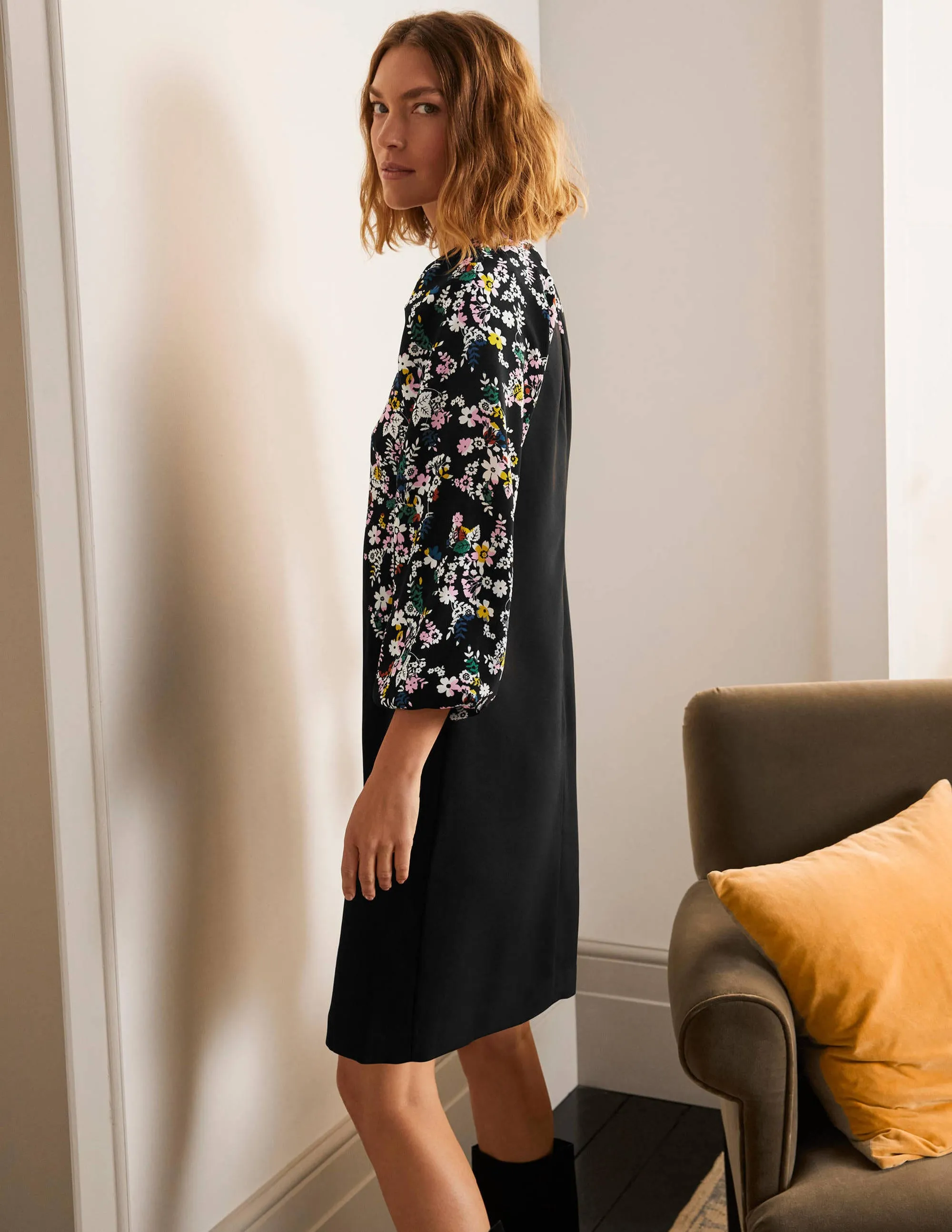 Keira Shift Dress-Black, Posy Placement Front