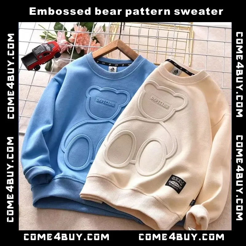 Kids Cotton Tops Embossed Bear Sweatshirt Pullover