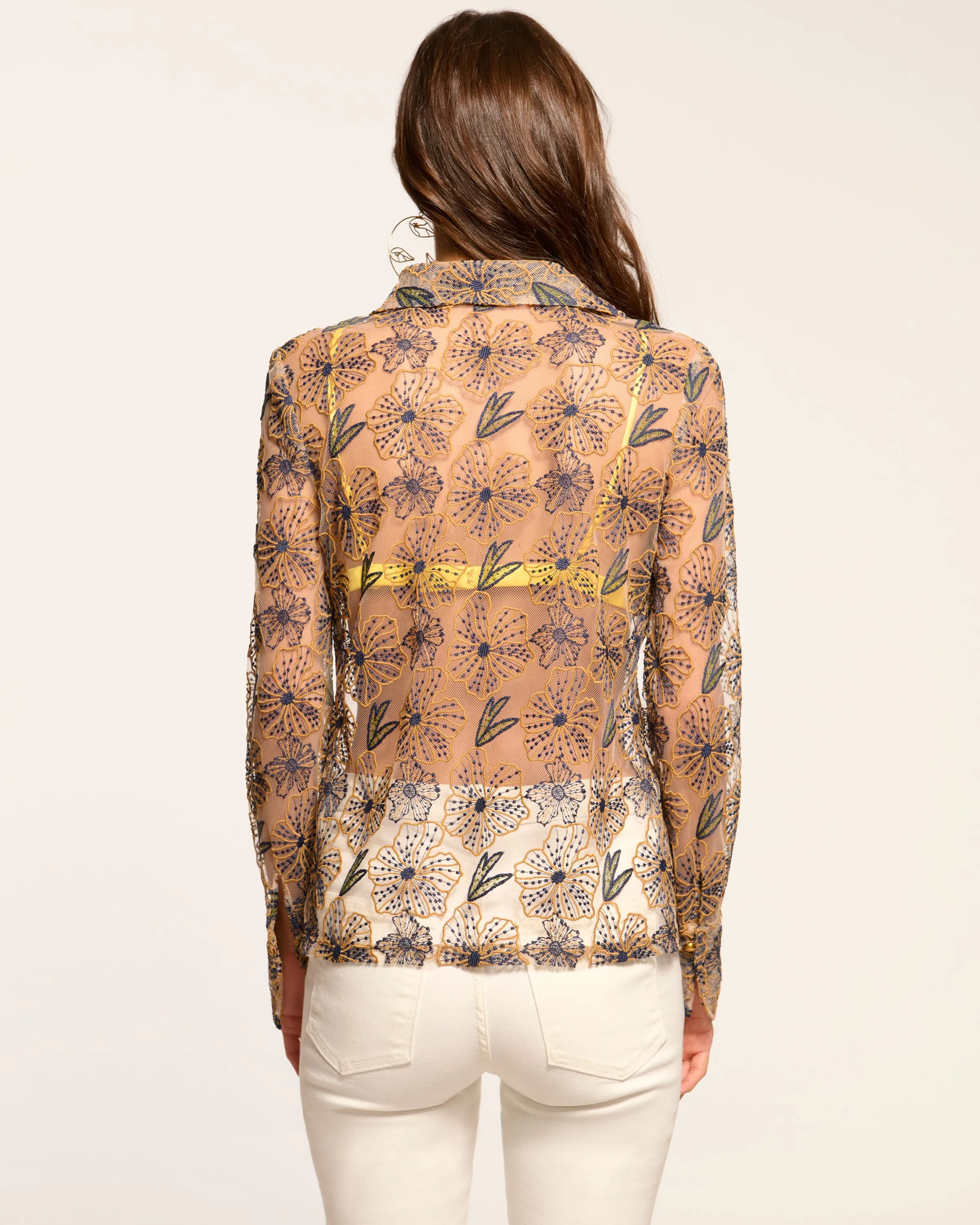Leda Sheer Embellished Long Sleeve Top