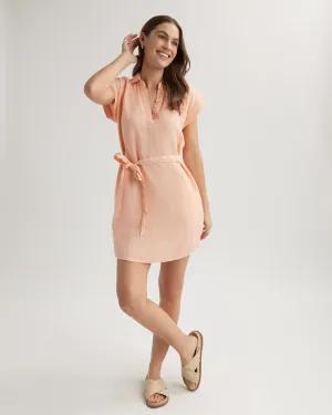 Linen Belted Tunic Shirt Dress - Peach Fizz