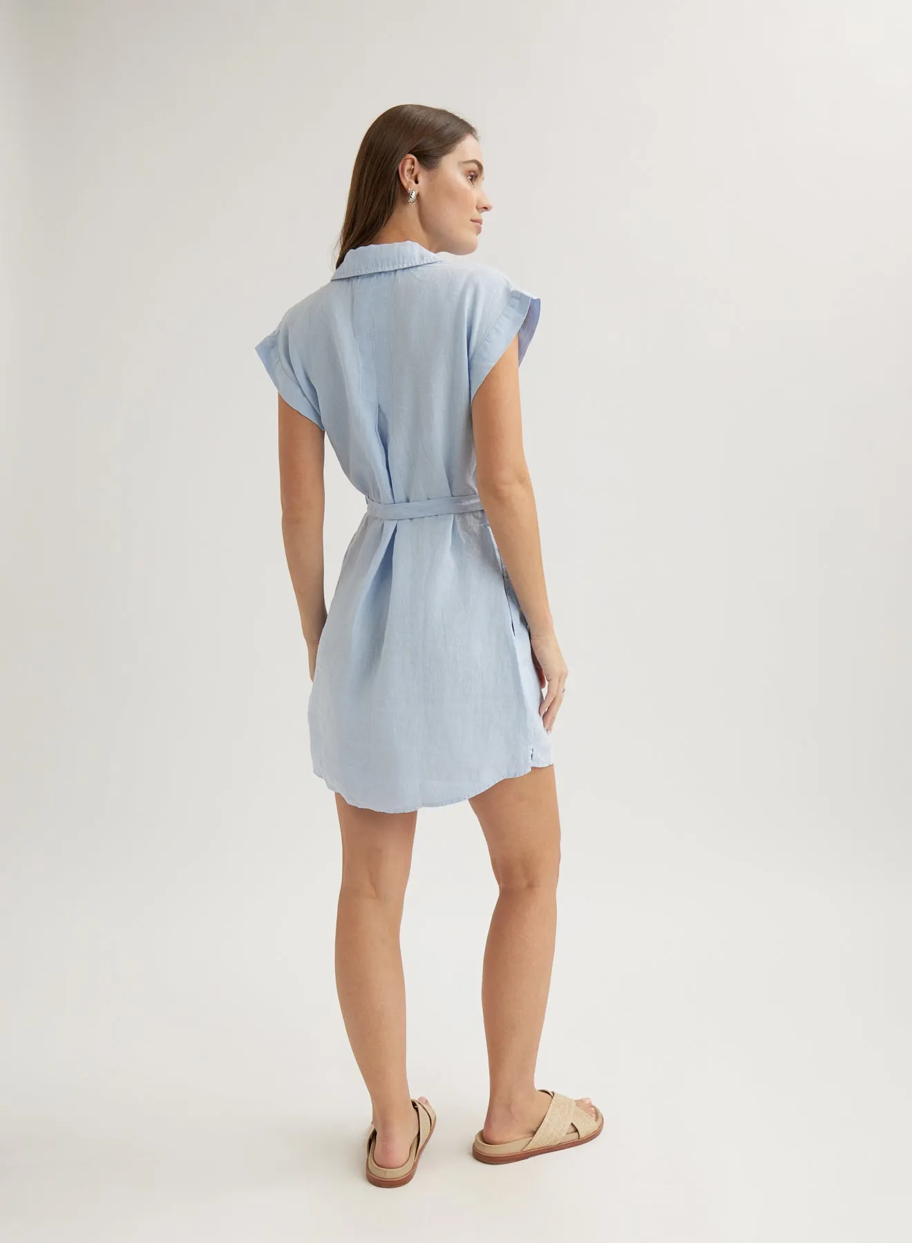 Linen Belted Tunic Shirt Dress - Perennial Blue