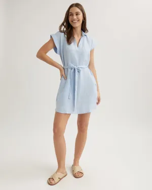 Linen Belted Tunic Shirt Dress - Perennial Blue