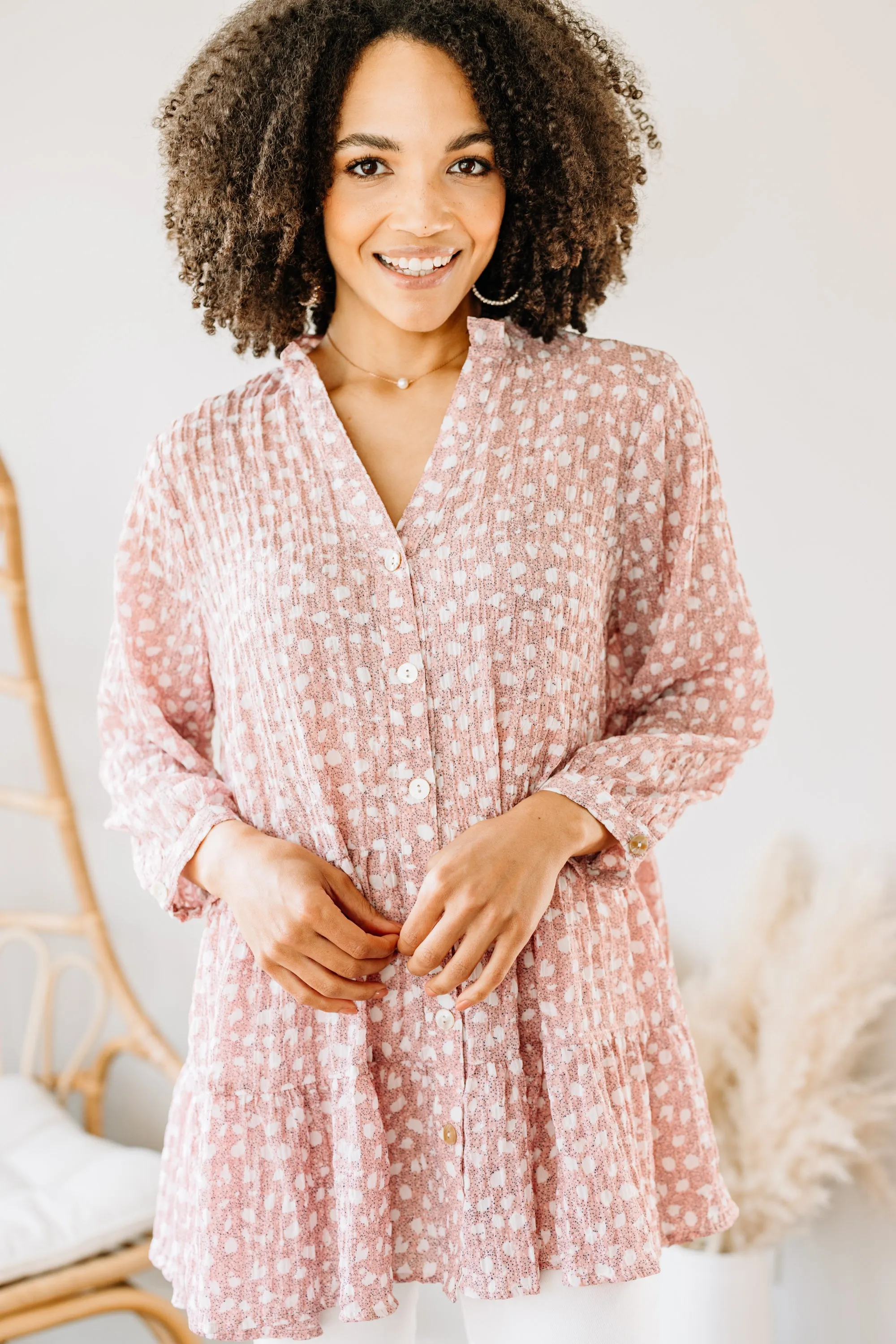 Living Your Life Blush Pink Spotted Tunic