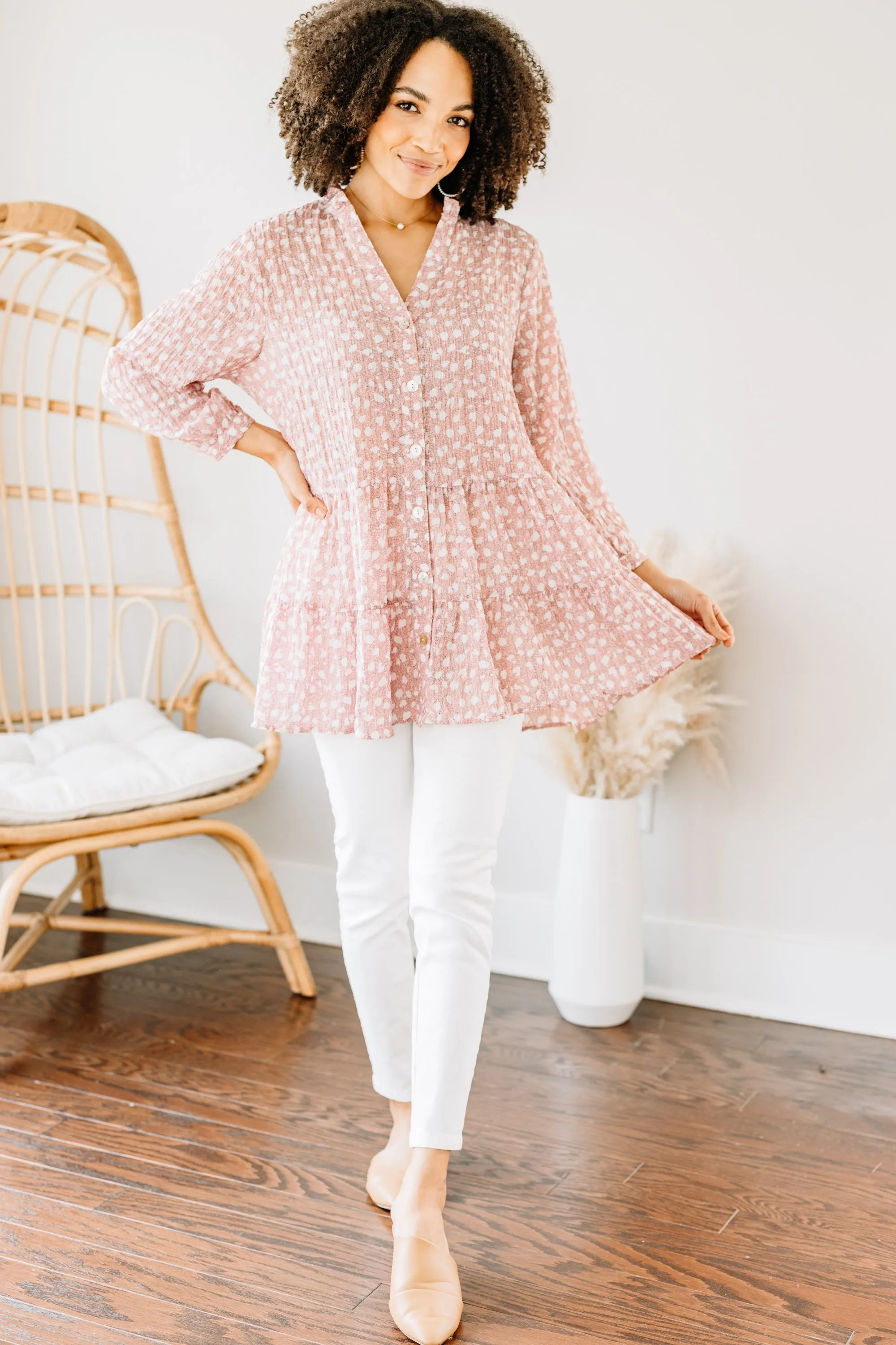 Living Your Life Blush Pink Spotted Tunic