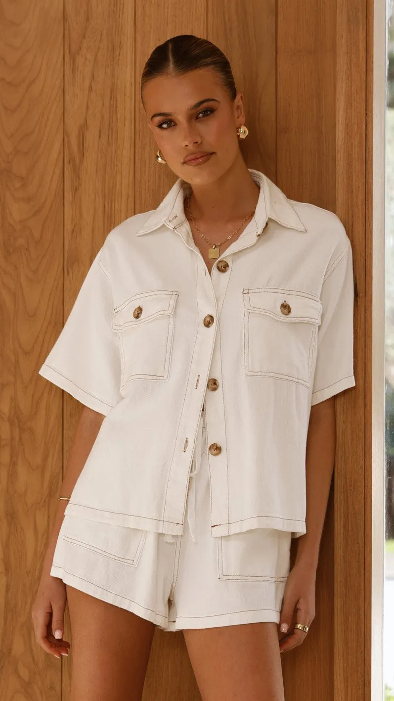 Loretta Button Up and Shorts Set - White Denim