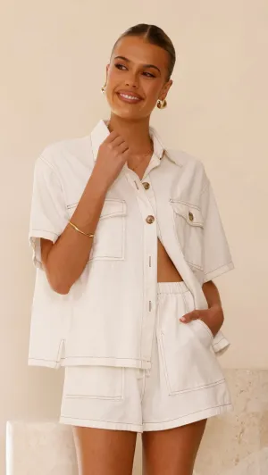 Loretta Button Up and Shorts Set - White Denim