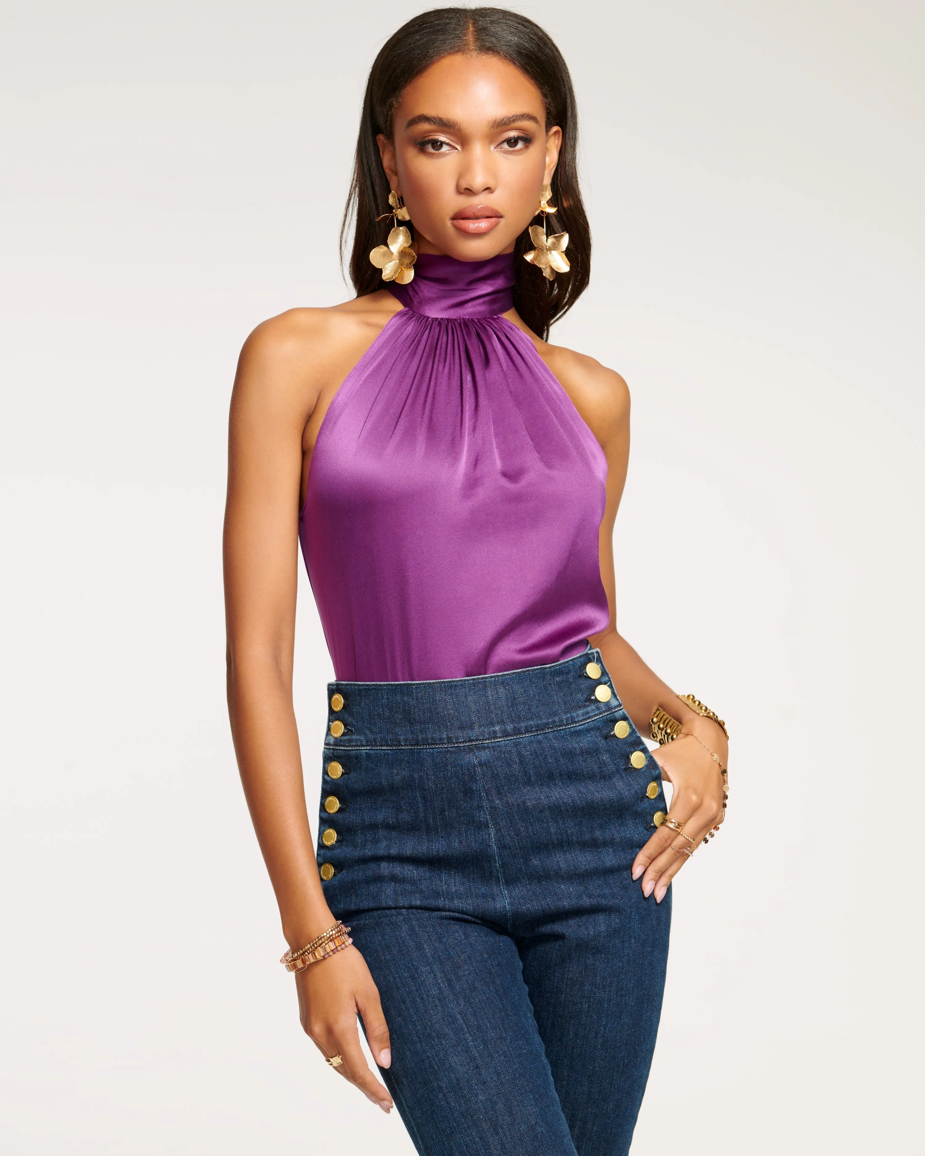 Lori Silk High Neck Tank Top