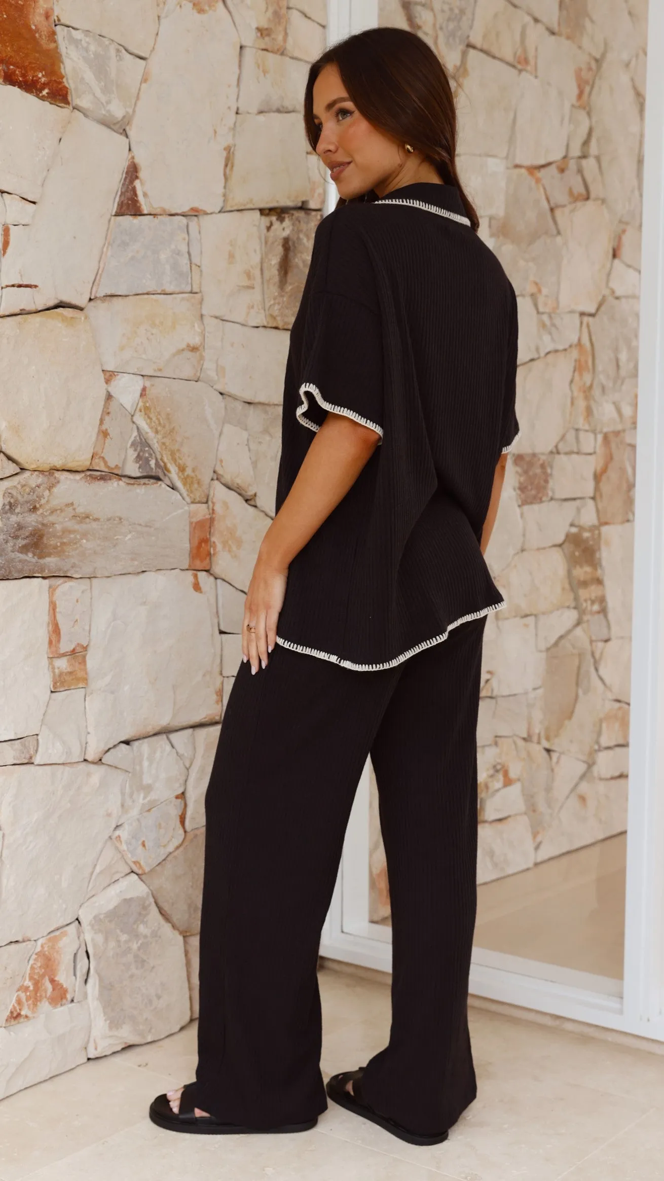 Madian Button Up Shirt and Pants Set - Black
