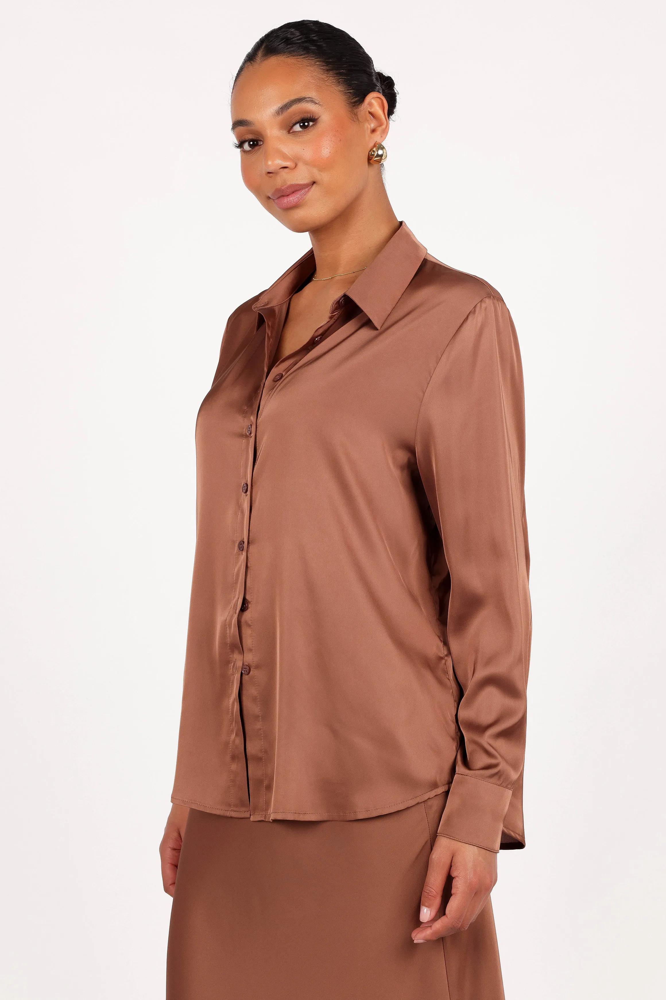 Narissa Satin Shirt - Banksia Brown
