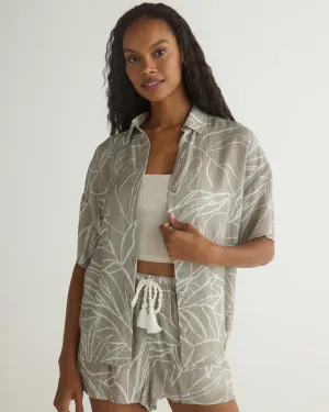 Oversized Short Sleeve Shirt - Tropical Print