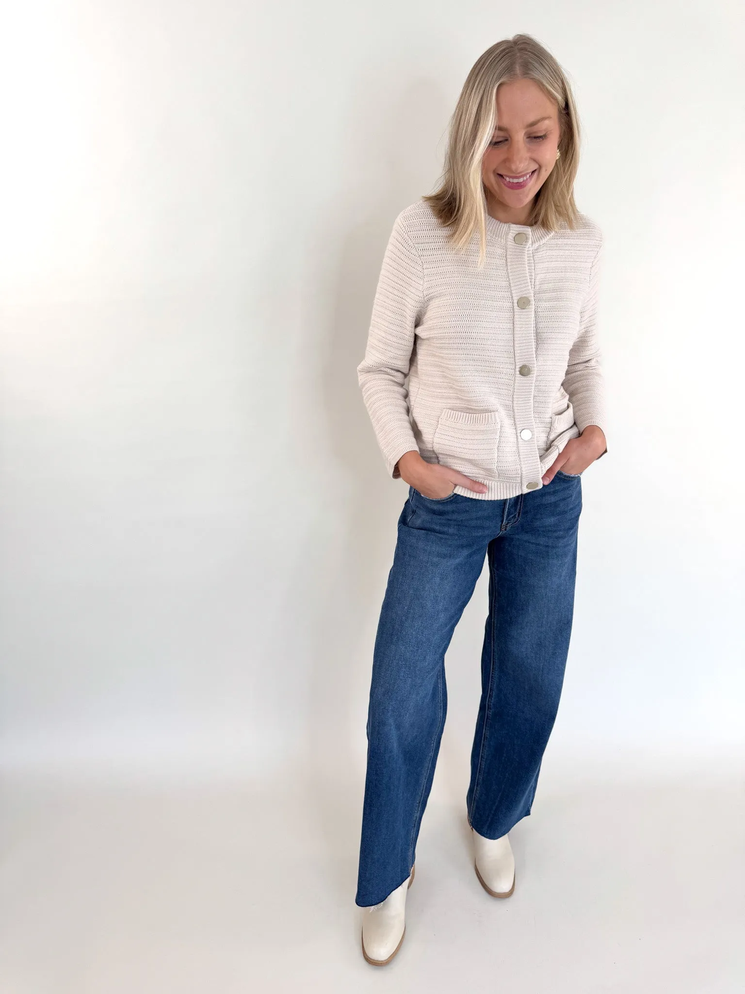 Pointelle Oat Knitted Cardigan