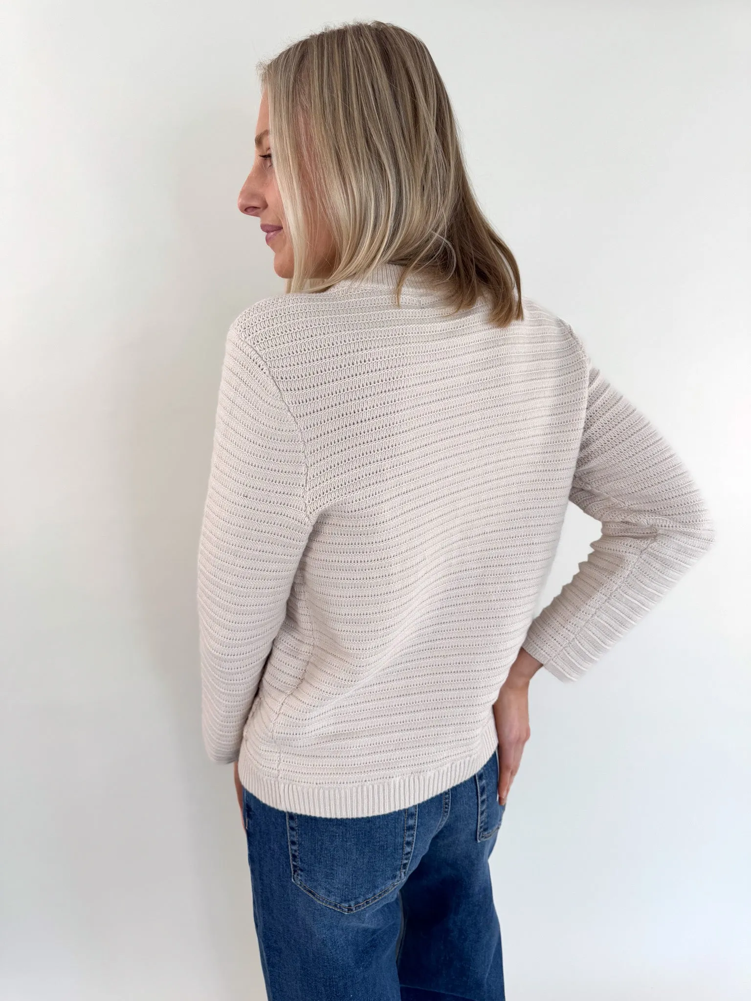 Pointelle Oat Knitted Cardigan