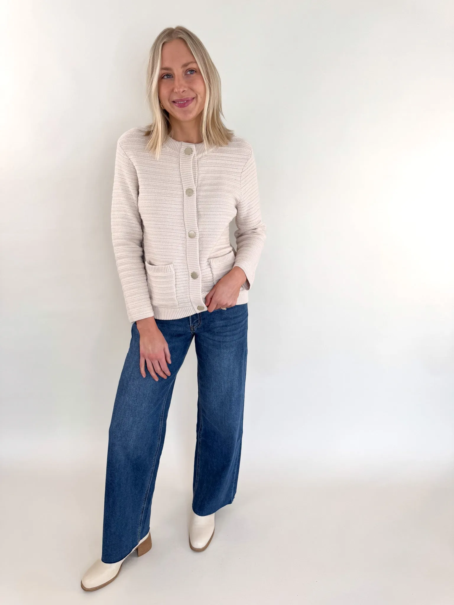 Pointelle Oat Knitted Cardigan