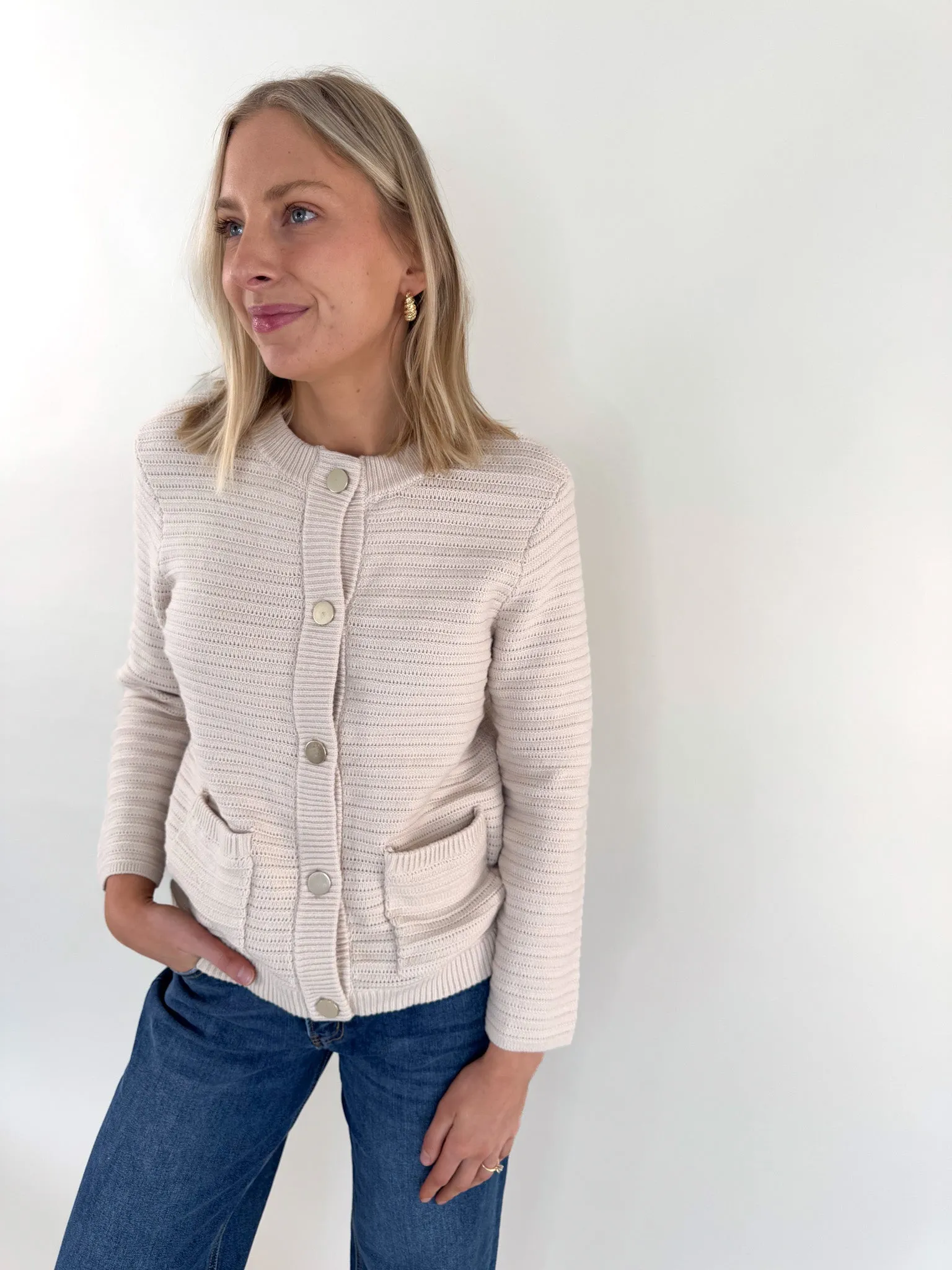 Pointelle Oat Knitted Cardigan