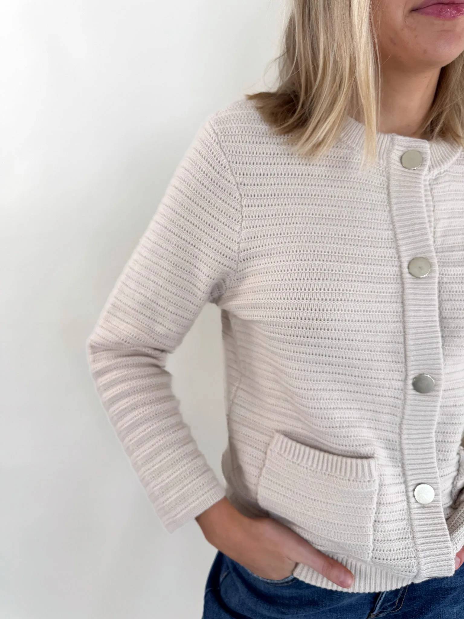 Pointelle Oat Knitted Cardigan