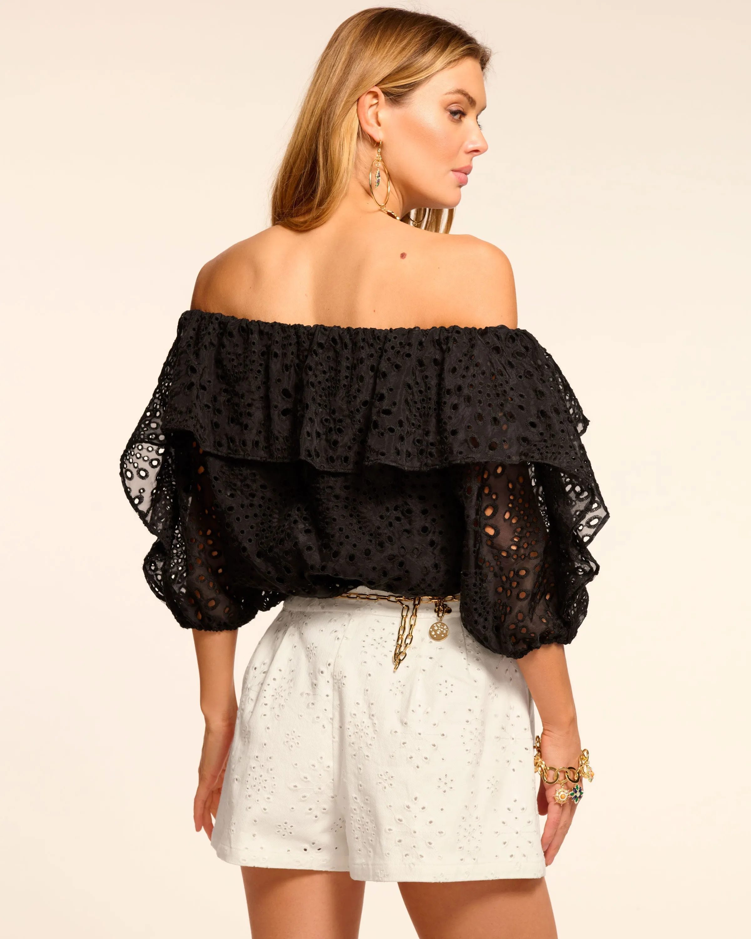 Salma Eyelet Ruffle Off-The-Shoulder Blouse