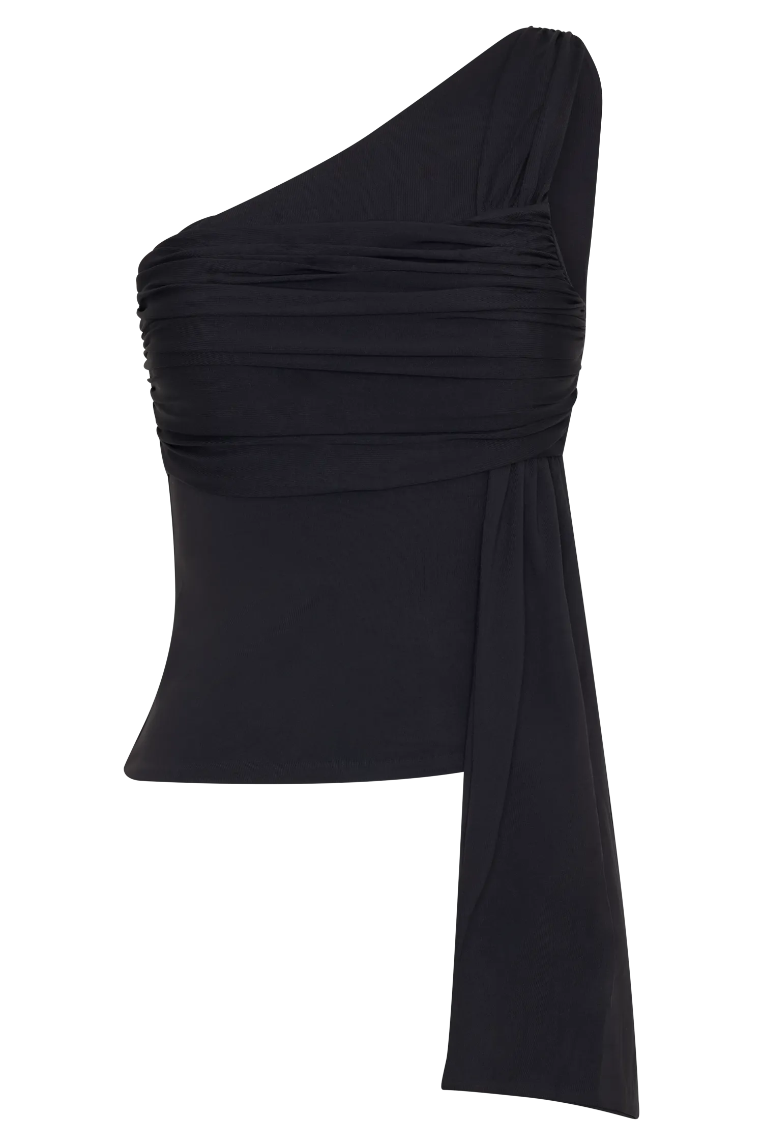 Sera One Shoulder Recycled Nylon Top With Drape - Black