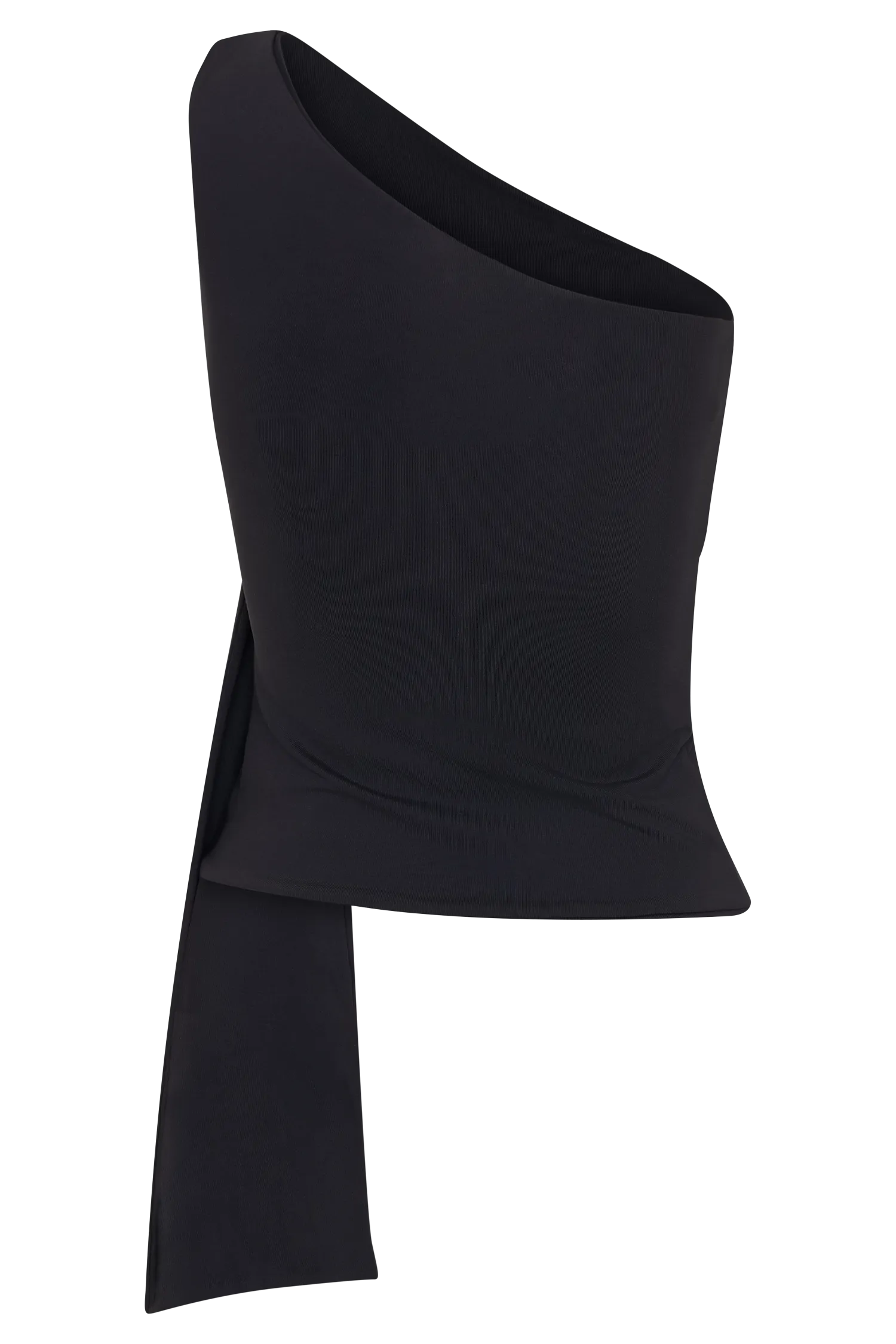 Sera One Shoulder Recycled Nylon Top With Drape - Black