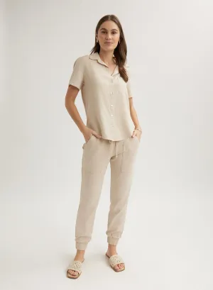 Short Sleeve Pocket Button Down - Linen Sand