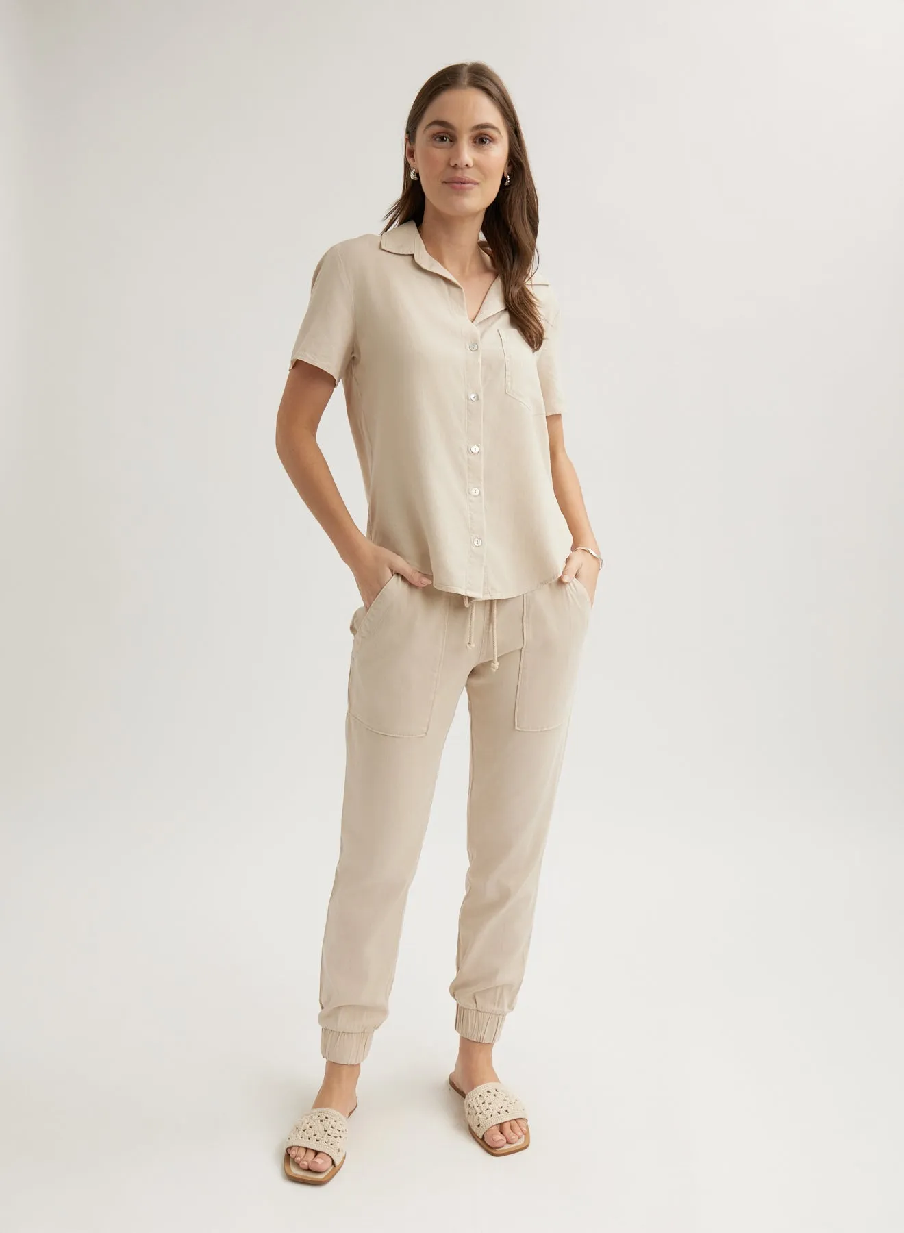 Short Sleeve Pocket Button Down - Linen Sand