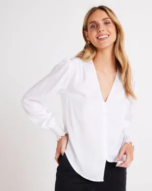 Smocked Cuff Button Down - White