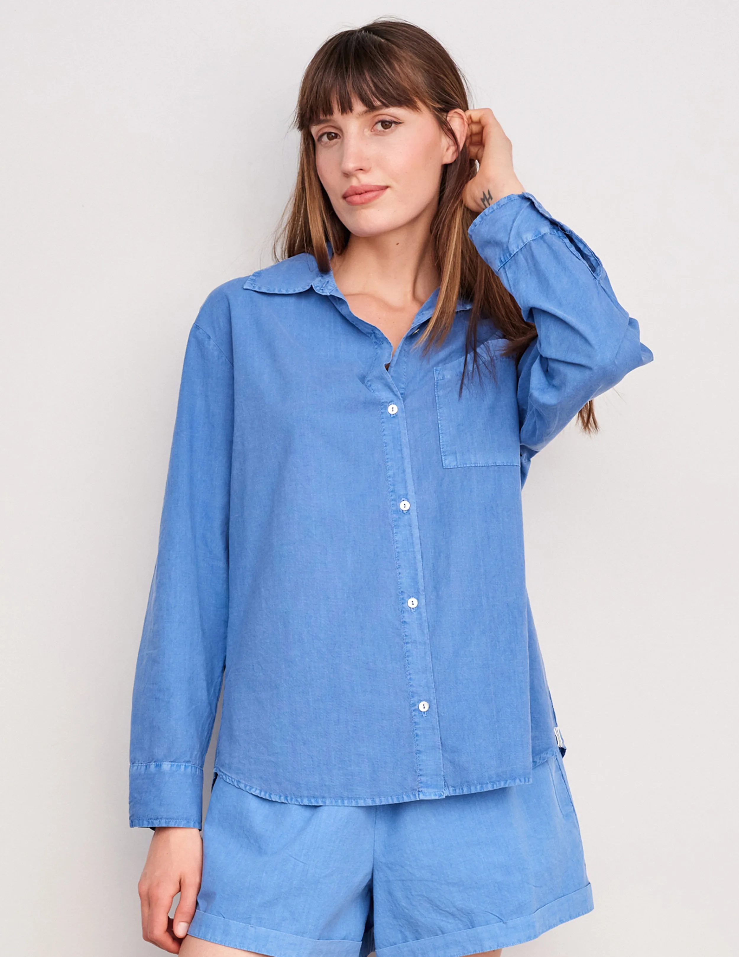 Sundry Voile Button Down in Pigment Azure