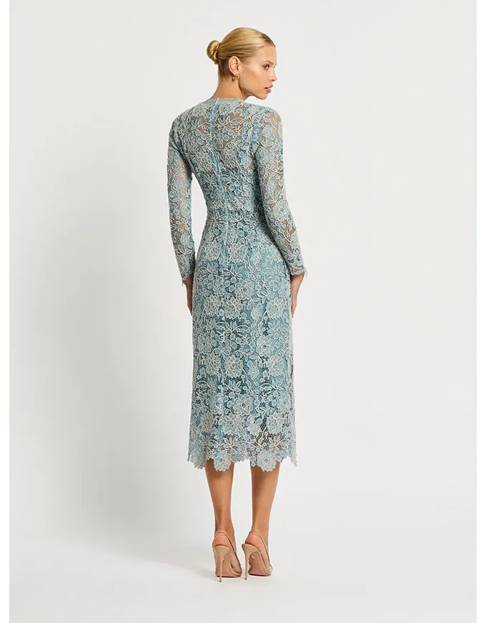 Tiffany V Neck Dress Light Blue/Ivory Lace