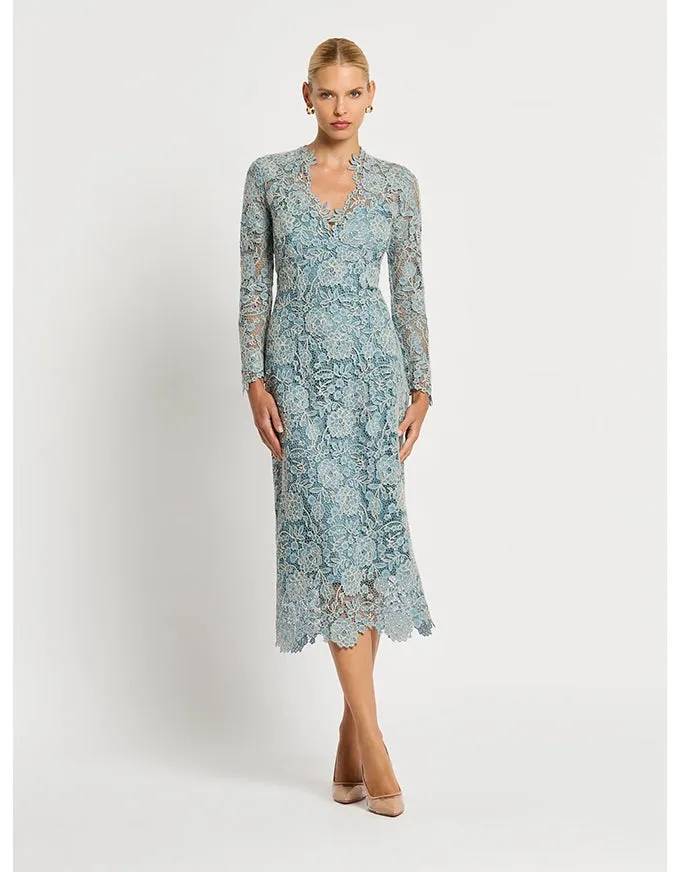 Tiffany V Neck Dress Light Blue/Ivory Lace
