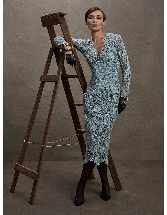 Tiffany V Neck Dress Light Blue/Ivory Lace
