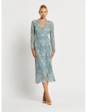 Tiffany V Neck Dress Light Blue/Ivory Lace