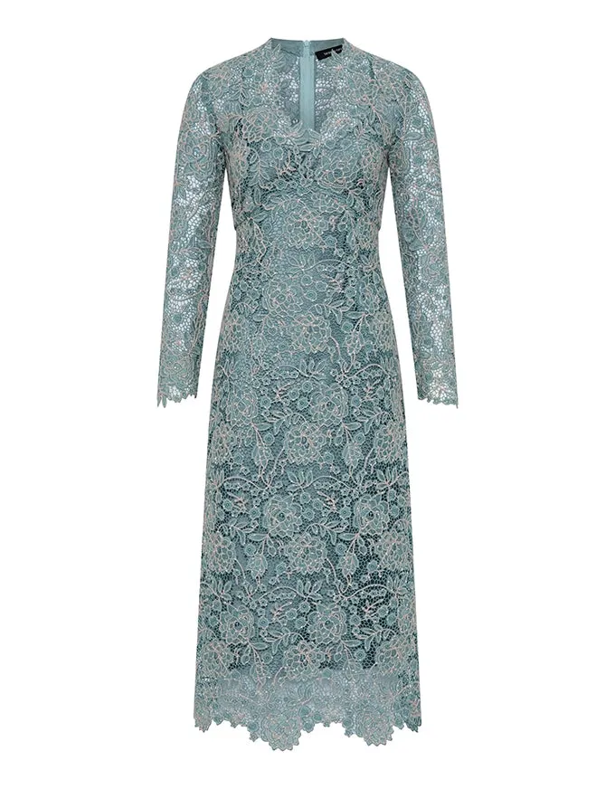 Tiffany V Neck Dress Light Blue/Ivory Lace
