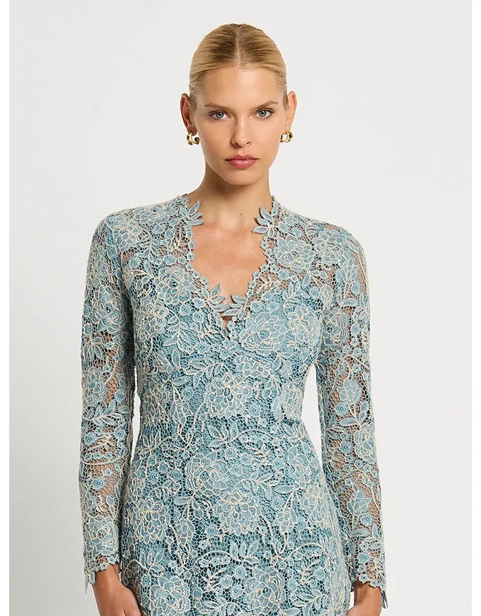 Tiffany V Neck Dress Light Blue/Ivory Lace