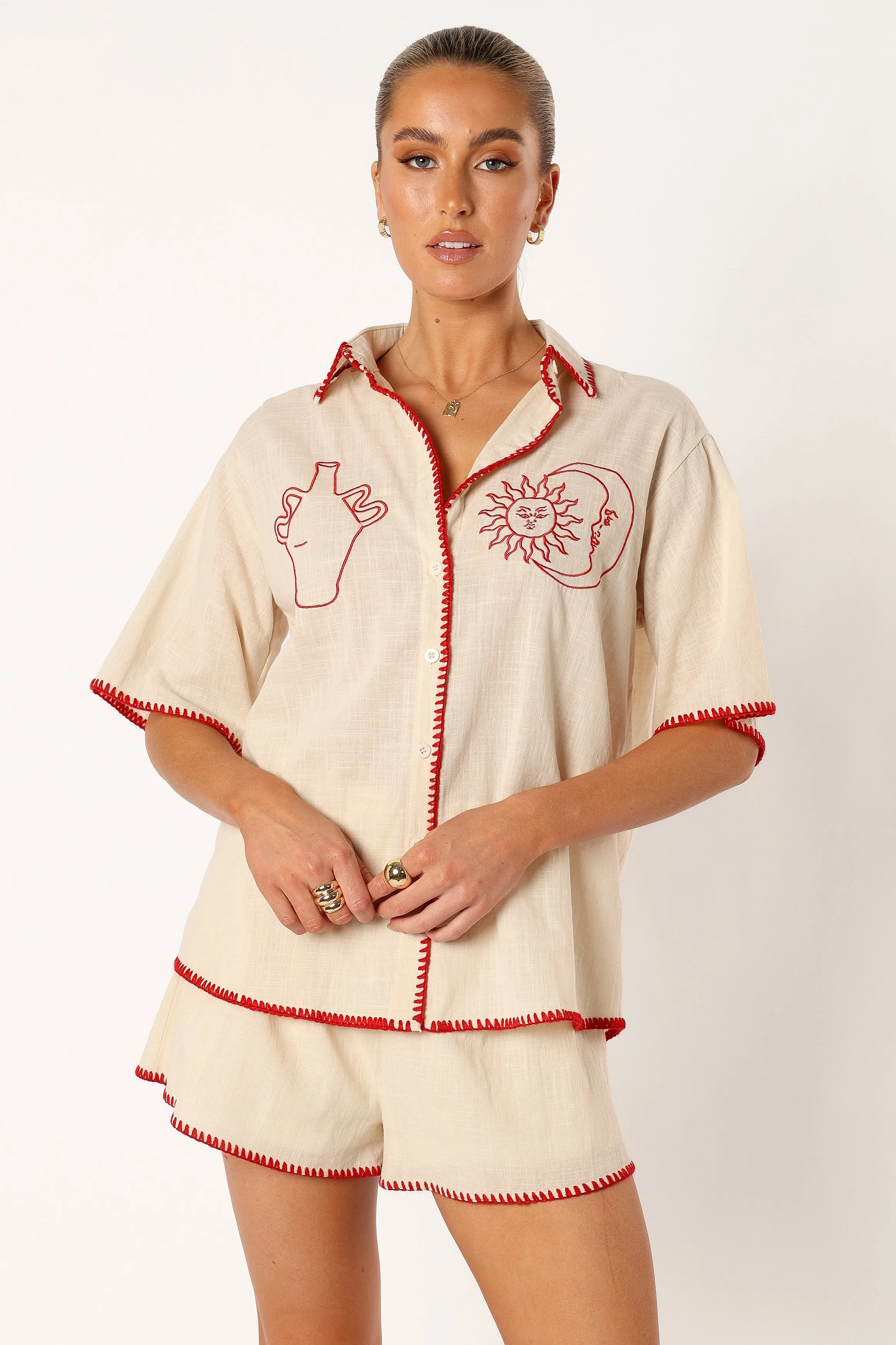 Tobi Short Set - Beige Red