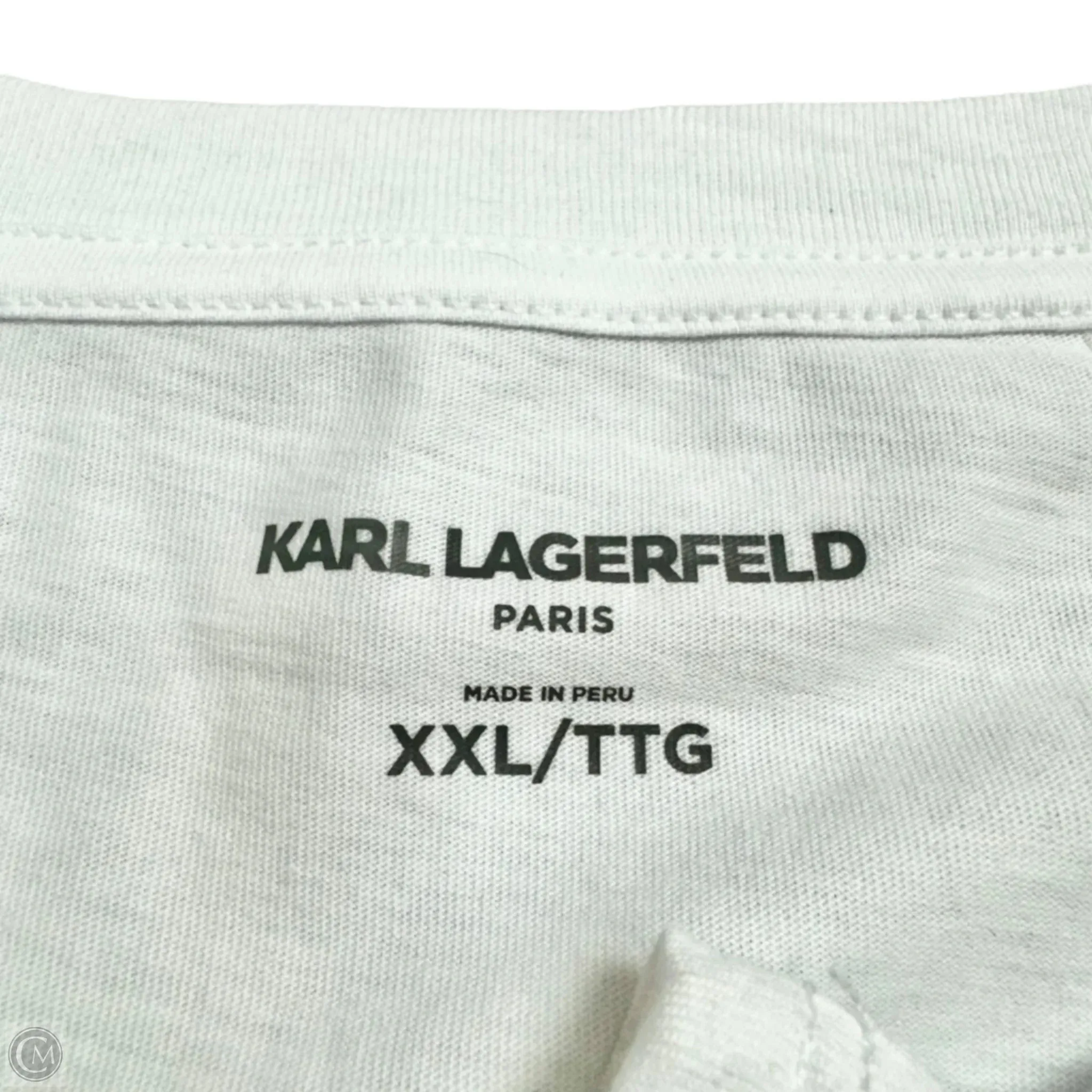 Top Short Sleeve Designer By Karl Lagerfeld In Purple & White, Size: 2x