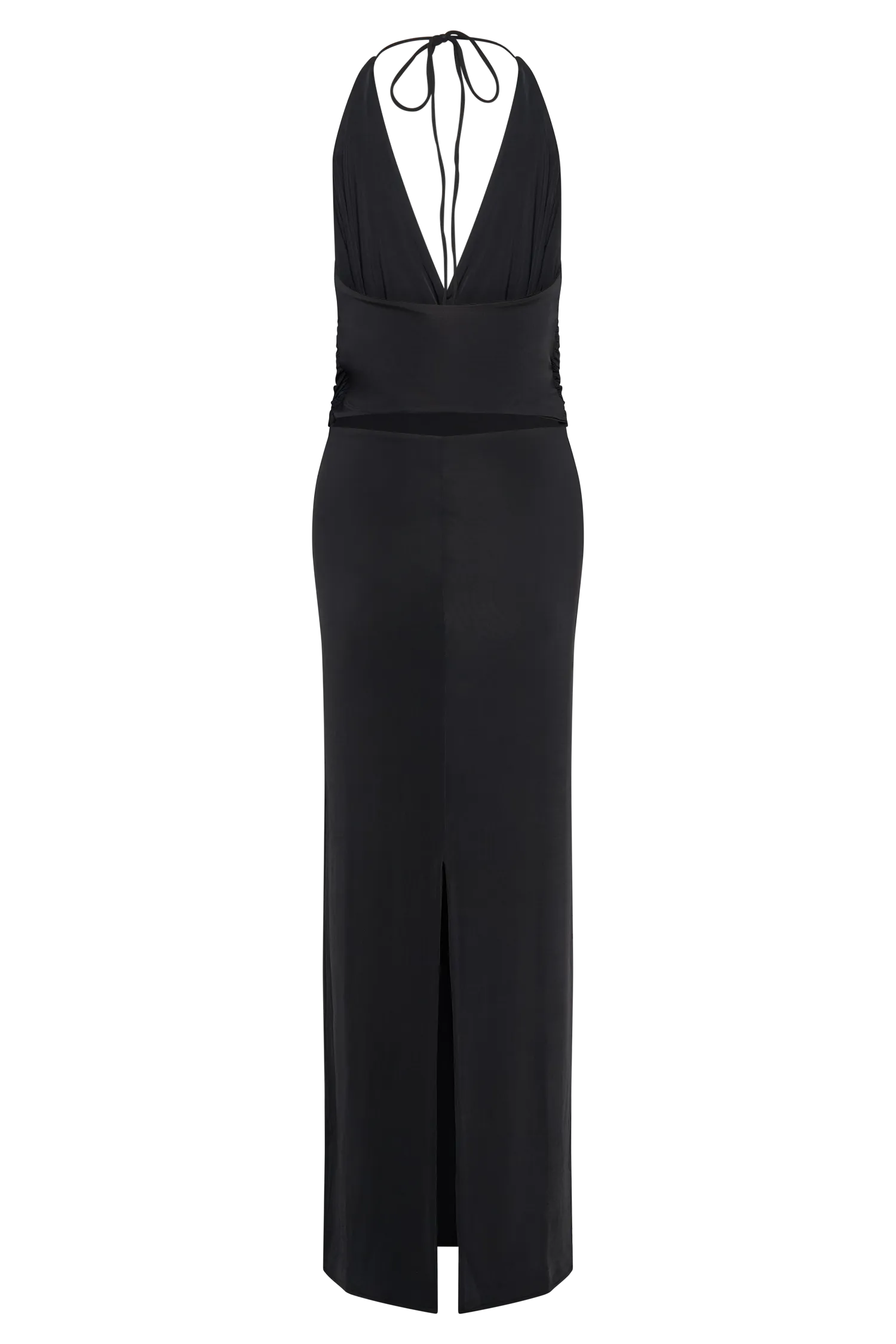Tyla Draped Slinky Halter Maxi Dress - Black
