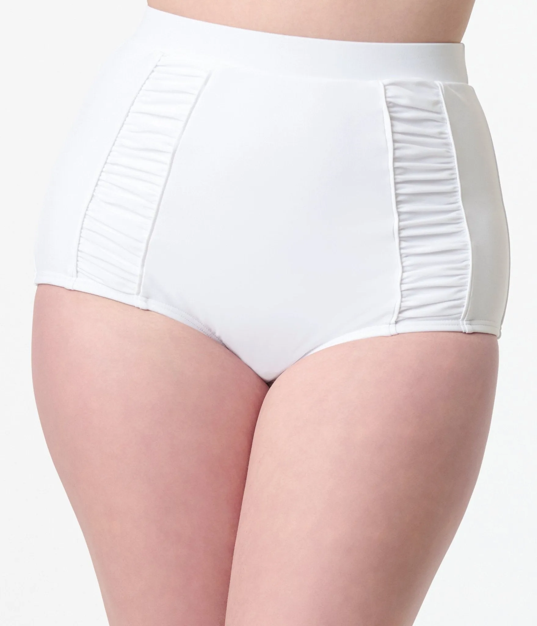 Unique Vintage White Ruched Swim Bottom