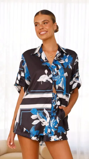 Vallerie Button Up Shirt - Black/Blue Print