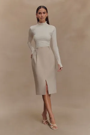 Vera Suiting Split Front Midi Skirt - Ivory Stone