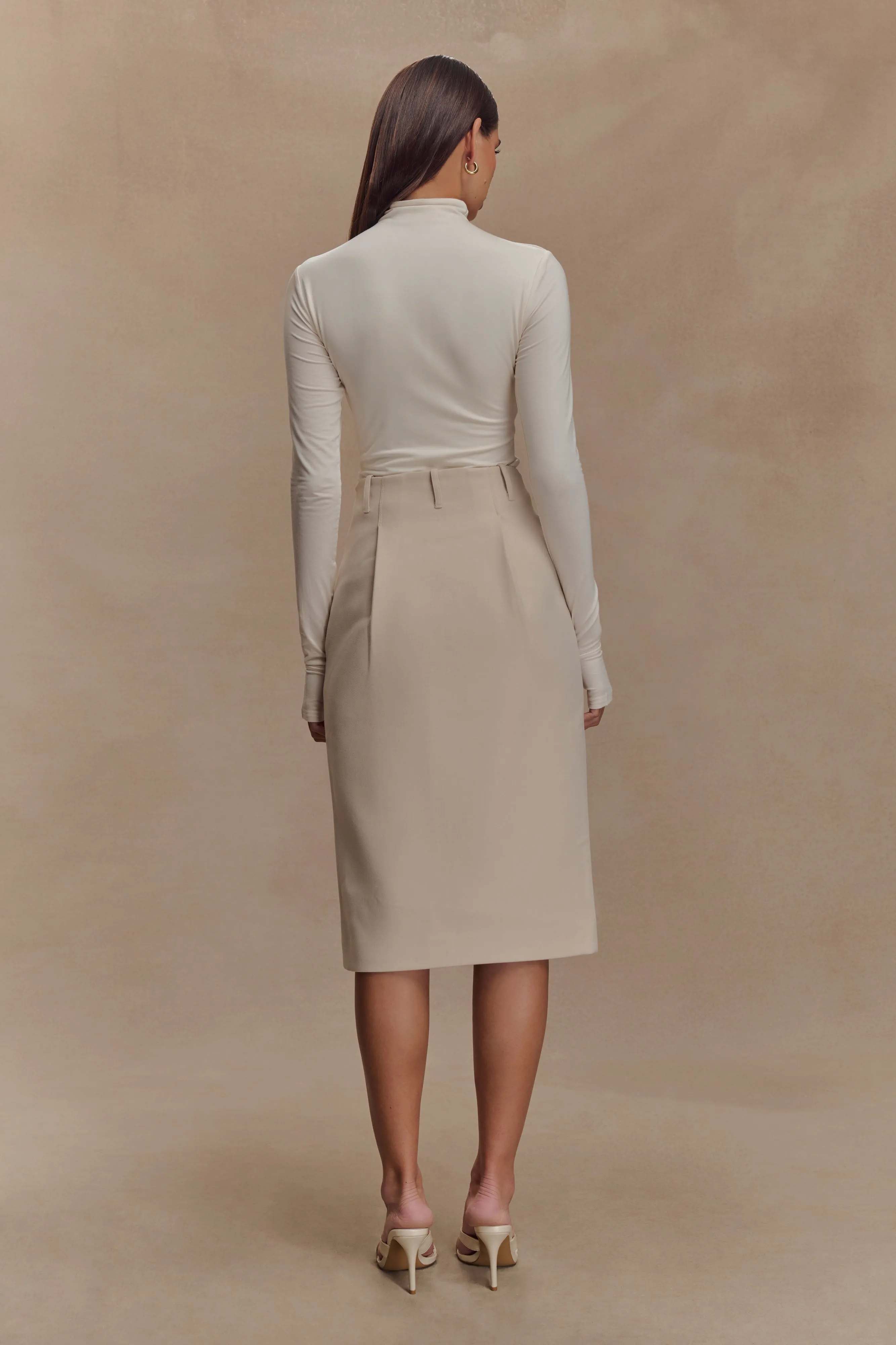 Vera Suiting Split Front Midi Skirt - Ivory Stone